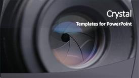  Presentation with illustration of a camera lens - Presentation design enhanced with video target - changing camera lens aperture background and a dark gray colored foreground