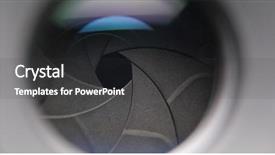  Presentation with illustration of a camera lens - Slide deck with video target - changing camera lens aperture background and a dark gray colored foreground