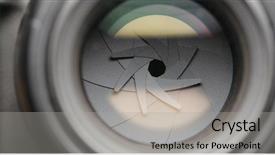  Presentation with illustration of a camera lens - PPT theme with video target - closeup shot of professional camera background and a light gray colored foreground