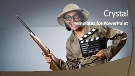  Presentation with safari tiger - PPT layouts enhanced with video target - funny safari hunter against background background and a gray colored foreground