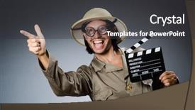  Presentation with safari tiger - Theme with video target - funny safari hunter against background background and a dark gray colored foreground