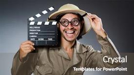  Presentation with safari tiger - Cool new presentation theme with video target - funny safari hunter against background backdrop and a tawny brown colored foreground