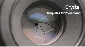  Presentation with illustration of a camera lens - Colorful slide deck enhanced with video target - professional camera lens backdrop and a  colored foreground