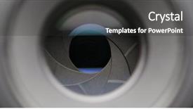  Presentation with lens - Colorful slide deck enhanced with video target - professional lens camera aperture backdrop and a dark gray colored foreground