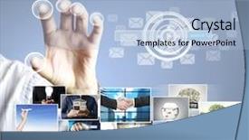  Presentation with photo album - Audience pleasing slide deck consisting of video technology - businessmen and reaching images streaming backdrop and a light blue colored foreground