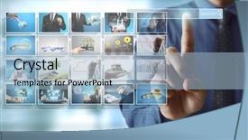  Presentation with photo album - Presentation having monitor wall - businessmen and reaching images streaming background and a light blue colored foreground