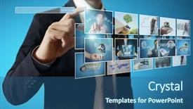  Presentation with photo album - PPT layouts consisting of video wall wide screen monitor - businessmen and reaching images streaming background and a ocean colored foreground