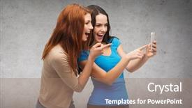  Presentation with people mobile technology - Beautiful presentation theme featuring mobile video - technology friendship and people concept backdrop and a coral colored foreground