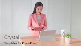  Presentation with online streaming - Colorful theme enhanced with videoconference-online-presentation-asian-business backdrop and a coral colored foreground
