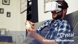  Presentation with arabic music arab man playing - Slide deck with videogame - handsome man is having fun background and a ocean colored foreground