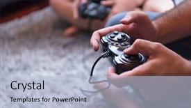  Presentation with family children - Slide deck featuring videogame - happy family father mother background and a light blue colored foreground