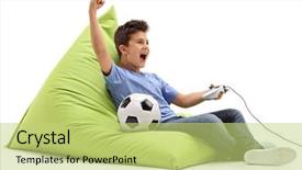  Presentation with video game - Beautiful slide deck featuring videogame - joyful kid playing football video backdrop and a yellow colored foreground