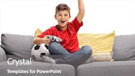  Presentation with video background - Theme with videogame - joyful little boy sitting background and a gray colored foreground