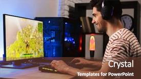  Presentation with video - Cool new slides with videogame - portrait of european gamer guy backdrop and a tawny brown colored foreground