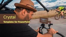  Presentation with videographer - Presentation theme consisting of videographer-recording-a-triathlete-riding background and a tawny brown colored foreground