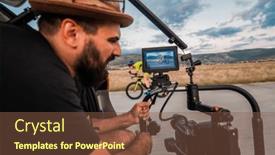  Presentation with videographer - PPT theme with videographer-recording-a-triathlete-riding background and a tawny brown colored foreground