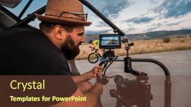  Presentation with videographer - Slide deck with videographer-recording-a-triathlete-riding background and a tawny brown colored foreground