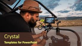  Presentation with videographer - PPT theme consisting of videographer-recording-a-triathlete-riding background and a tawny brown colored foreground