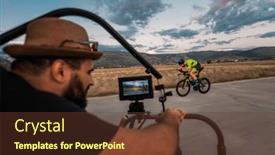  Presentation with videographer - PPT theme featuring videographer-recording-a-triathlete-riding background and a tawny brown colored foreground