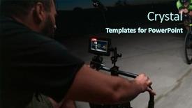  Presentation with dedication - Presentation design consisting of videographer-recording-a-triathlete-riding background and a wine colored foreground