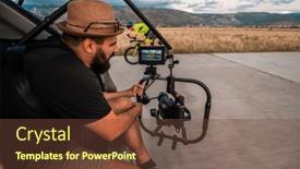  Presentation with dedication - PPT theme featuring videographer-recording-a-triathlete-riding background and a tawny brown colored foreground