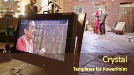  Presentation with movie - Beautiful PPT theme featuring videomonitor at movie set backdrop and a tawny brown colored foreground