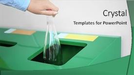  Presentation with bin - Presentation theme having vidrio - woman throwing glass bottle background and a white colored foreground