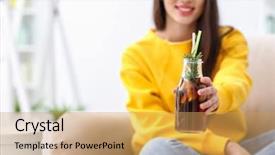  Presentation with woman and drugs - Amazing presentation theme having vidrio - young woman with tasty refreshing backdrop and a yellow colored foreground