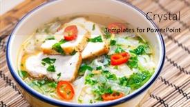  Presentation with meat - Slides enhanced with vieatnamese-soup-pho-with-chicken background and a coral colored foreground