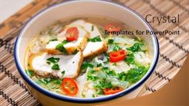  Presentation with meat - Presentation consisting of vieatnamese-soup-pho-with-chicken background and a coral colored foreground