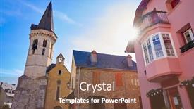  Presentation with village - PPT theme with vielha-also-viella-village background and a tawny brown colored foreground