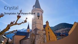  Presentation with church - PPT theme enhanced with vielha-viella-church-sant-miqueu background and a light blue colored foreground