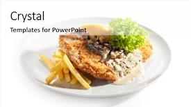  Presentation with french fries - Slide set consisting of vienna schnitzel served with mushroom background and a white colored foreground