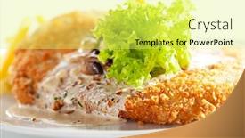  Presentation with vienna - Colorful PPT theme enhanced with vienna schnitzel served with mushroom sauce and french fries backdrop and a yellow colored foreground