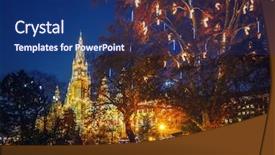  Presentation with town hall - Colorful PPT layouts enhanced with vienna town hall and park backdrop and a navy blue colored foreground