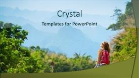  Presentation with motorbike - Presentation theme featuring vietnam forest - young lady standing near motorbike background and a sky blue colored foreground