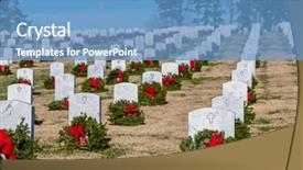  Presentation with veterans - Audience pleasing slides consisting of vietnam war - veterans cemetery adorned with wreaths backdrop and a teal colored foreground