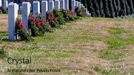  Presentation with veterans - Colorful PPT layouts enhanced with vietnam war - veterans cemetery adorned with wreaths backdrop and a coral colored foreground