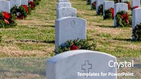  Presentation with veterans - Slides having vietnam war - veterans cemetery adorned with wreaths background and a gray colored foreground