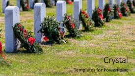  Presentation with veterans - Beautiful theme featuring vietnam war - veterans cemetery adorned with wreaths backdrop and a yellow colored foreground