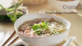  Presentation with beef - Slide set having vietnamamese-meal-with-beef-pho background and a coral colored foreground