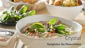  Presentation with soup - Presentation theme enhanced with vietnamamese-meal-with-beef-pho background and a coral colored foreground