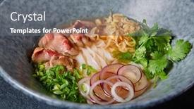  Presentation with dark blue gray - Beautiful slide set featuring vietnamese-cuisine-beef-pho-noodle backdrop and a gray colored foreground