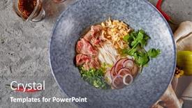  Presentation with dark blue gray - PPT theme consisting of vietnamese-cuisine-beef-pho-noodle background and a gray colored foreground