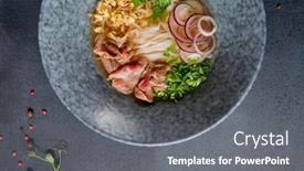  Presentation with dark blue gray - Slide deck with vietnamese-cuisine-beef-pho-noodle background and a gray colored foreground