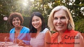  Presentation with friends - Slide deck featuring vietnamese culture - portrait of mature female friends background and a red colored foreground