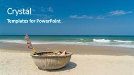  Presentation with long tailed boat fishing boat - Theme featuring vietnamese culture - traditional fishing boat background and a ocean colored foreground