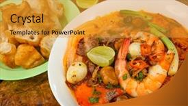  Presentation with vietnamese food - Slide set consisting of vietnamese soup pho with shrimps background and a gold colored foreground