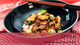  Presentation with rice production - Slide set with vietnamese style caramel pork background and a red colored foreground