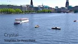  Presentation with hamburg - Presentation enhanced with view across the alster sea at hamburg with boats and ship background and a teal colored foreground